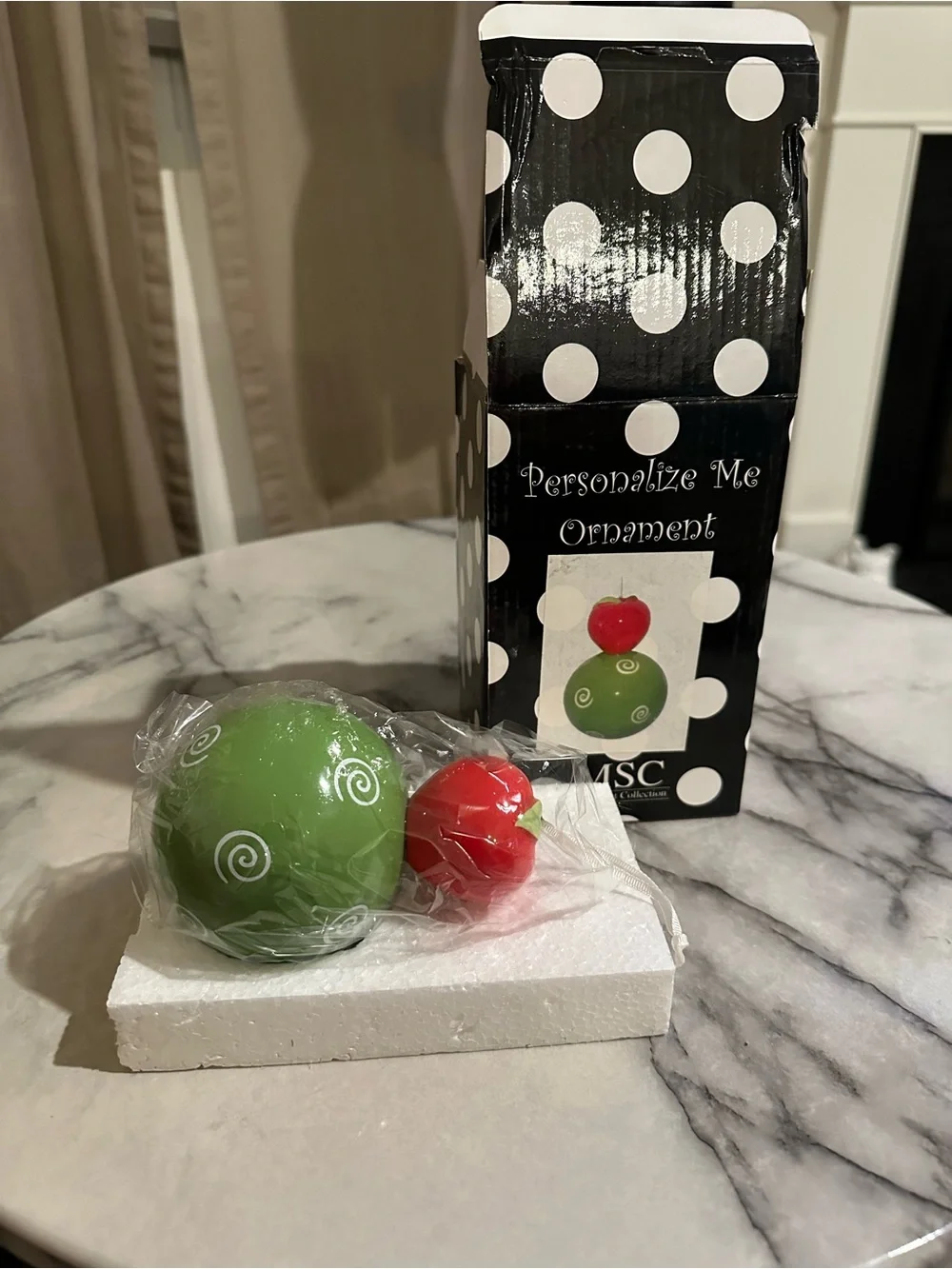 Personalize Me Holiday Ornament — Red & Green Ceramic Apple Design